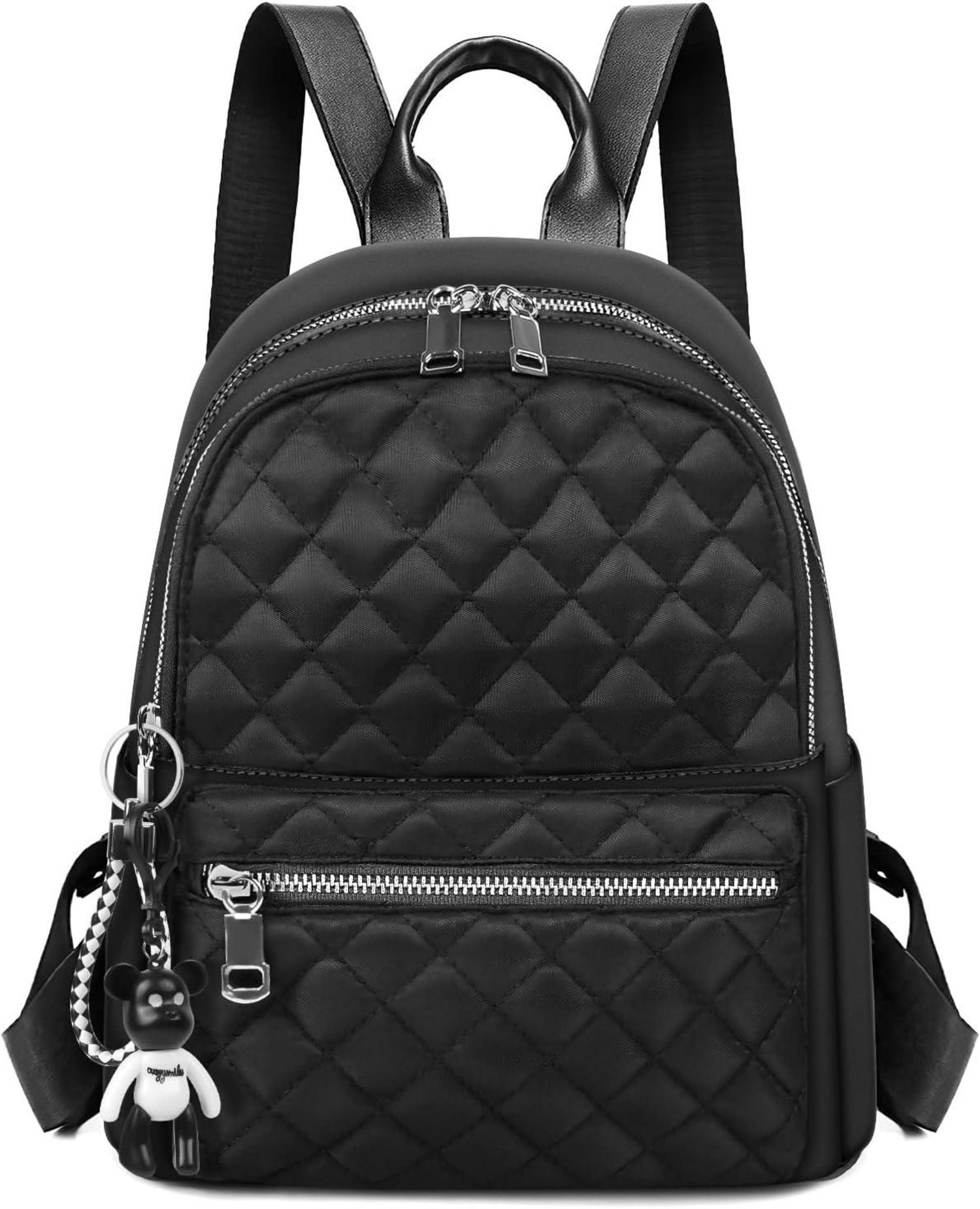 Damen Rucksack Klein Wasserdicht Nylon Reiserucksack Schwarz
