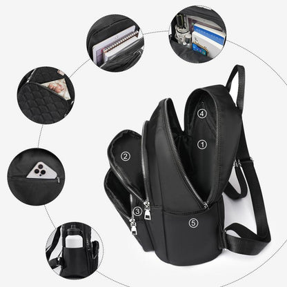 Kleiner Damenrucksack Nylon wasserdicht, Steppmuster, Diebstahlschutz - Schwarz