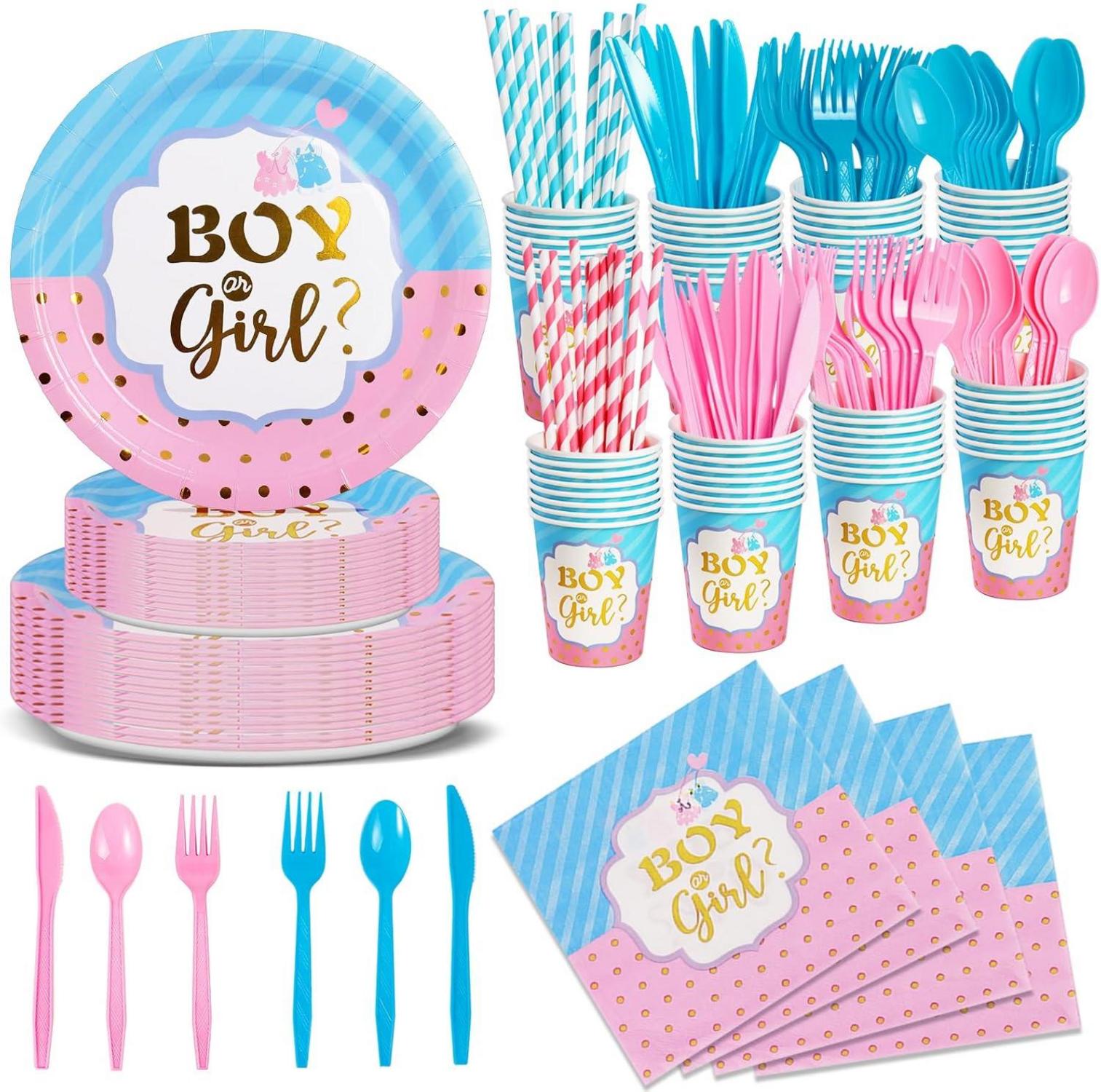 Babyparty Deko Set Blau Rosa 192 Stk. Geschirr Mädchen Jungen 24 Gäste