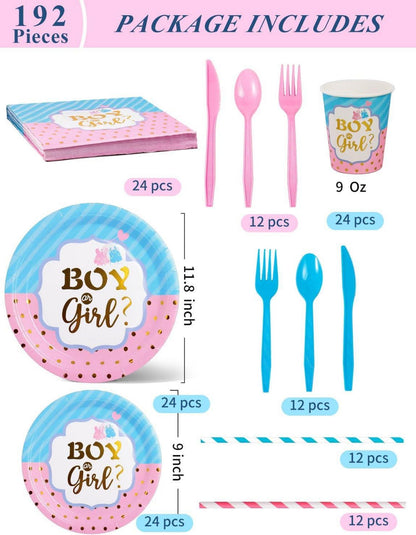 Babyparty Deko Set Blau Rosa 192 Stk. Geschirr Mädchen Jungen 24 Gäste