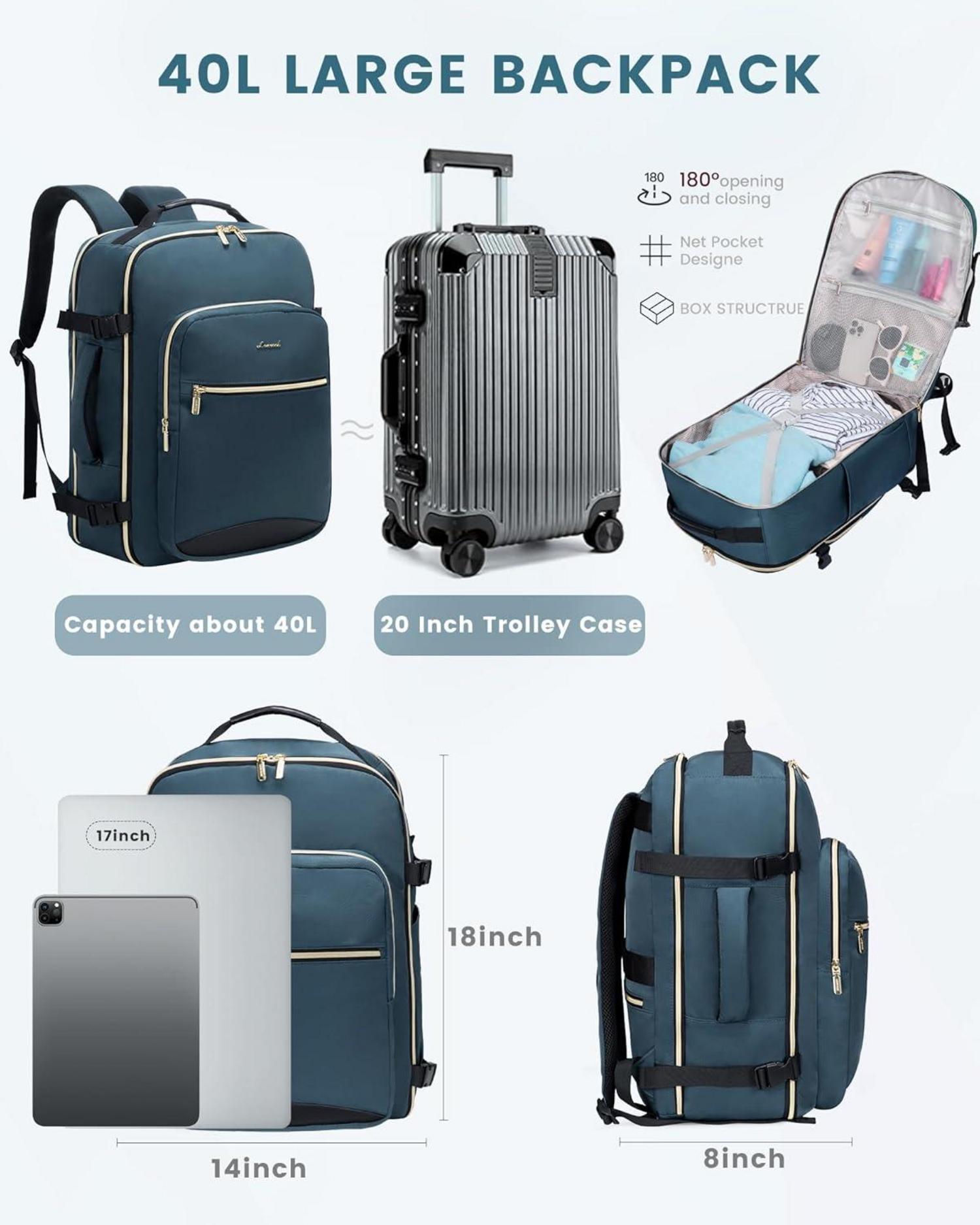 Handgepäck Rucksack 40L Reiserucksack Damen Kofferrucksack 17 Zoll