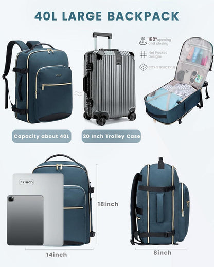 Handgepäck Rucksack 40L Reiserucksack Damen Kofferrucksack 17 Zoll