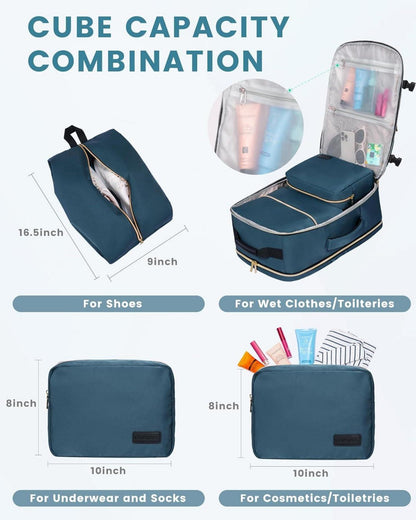 Handgepäck Rucksack 40L Reiserucksack Damen 17 Zoll Laptop wasserdicht Dunkelblau+schwarz