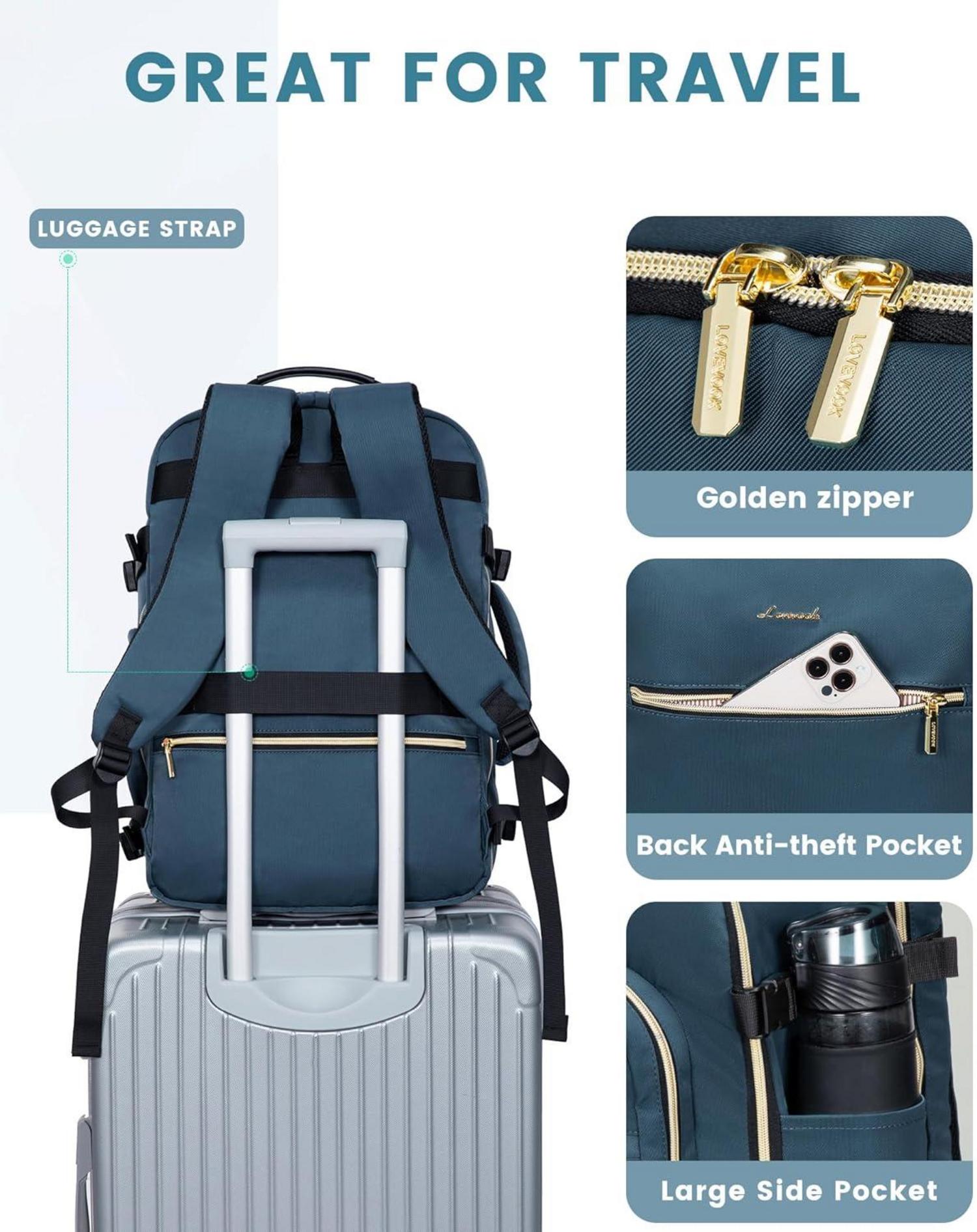 Handgepäck Rucksack 40L Reise Koffer Laptop Damen Wasserdicht Dunkelblau+Schwarz