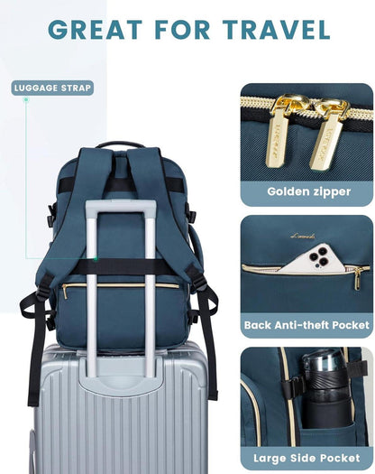 Handgepäck Rucksack 40L Reise Koffer Laptop Damen Wasserdicht Dunkelblau+Schwarz