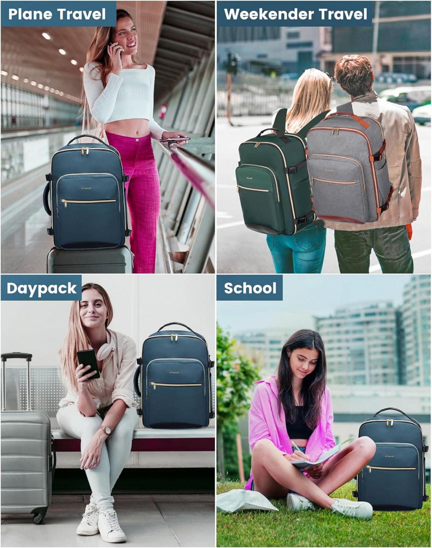 Handgepäck Rucksack 40L Reise Koffer Laptop Damen Wasserdicht Dunkelblau+Schwarz