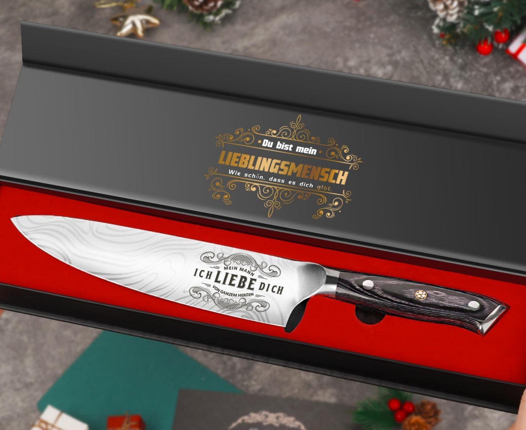 Graviertes Küchenmesser Weihnachtsgeschenke für Männer, Fleischmesser Profi