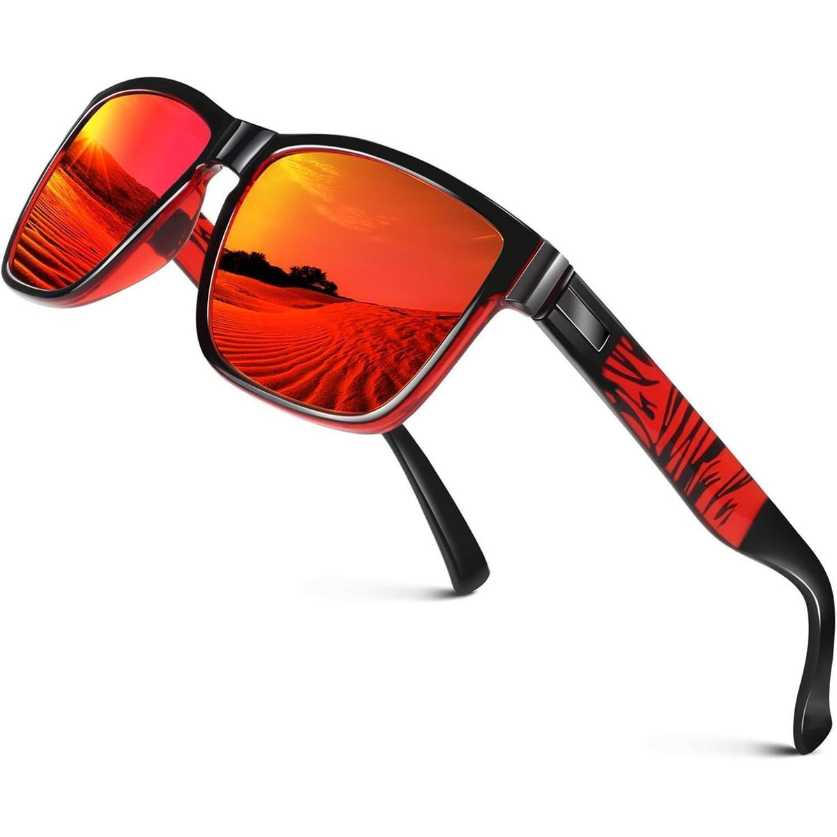 Polarisierte Sonnenbrille Herren Damen UV400 Schutz Rot Verspiegelt
