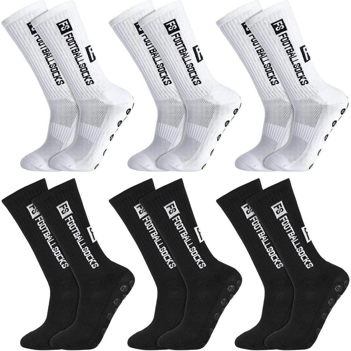 Fußballsocken Herren Damen 6 Paar Anti-Rutsch Gr. 39-46 Weiß/Schwarz