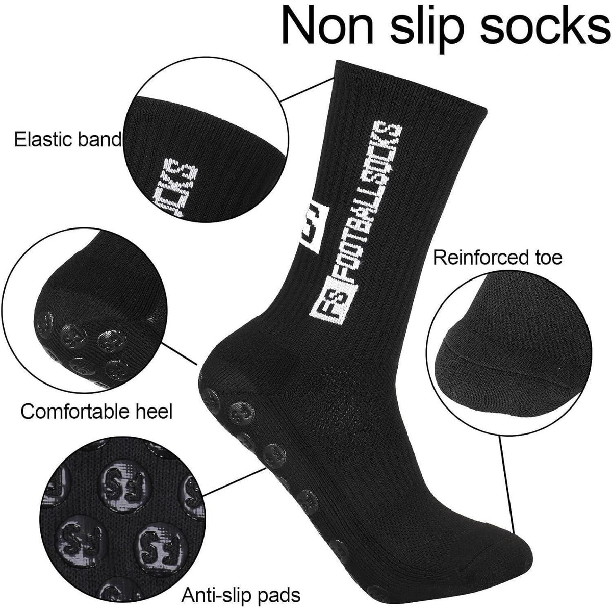 Fußballsocken Herren Damen 6 Paar Anti-Rutsch Gr. 39-46 Weiß/Schwarz