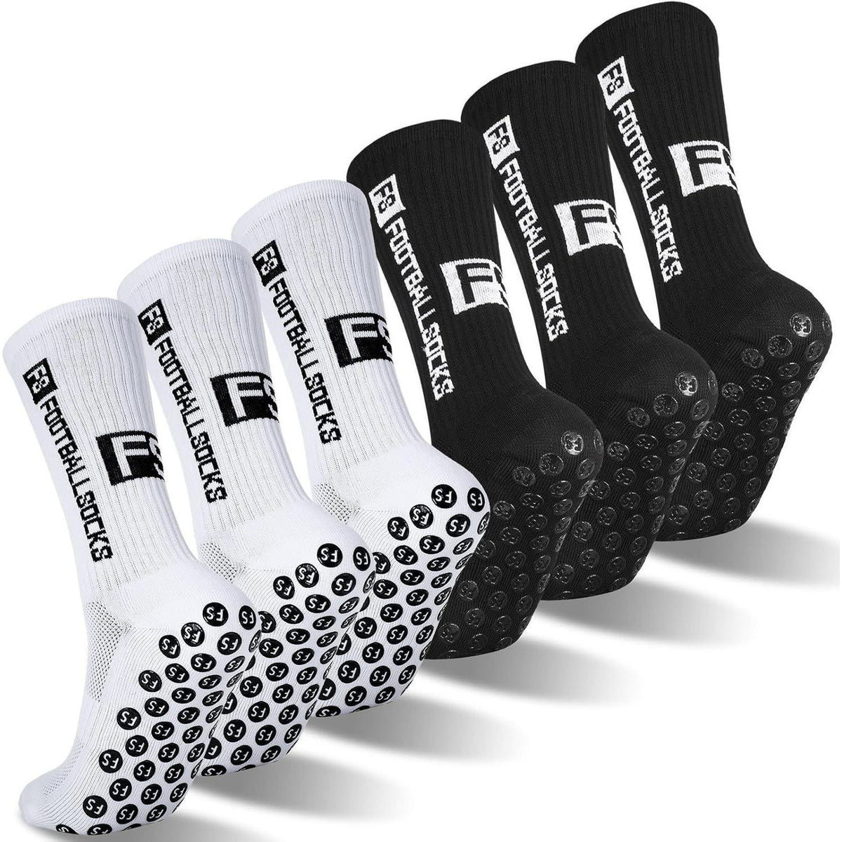 Fußballsocken Herren Damen 6 Paar Anti-Rutsch Gr. 39-46 Weiß/Schwarz