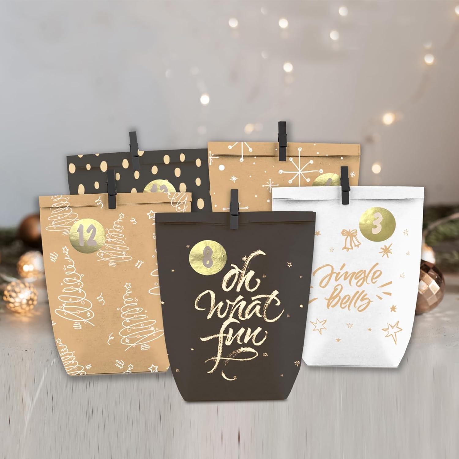 Adventskalender zum Befüllen 24 Weihnachtskalender Papiertüten Kraftpapier Braun