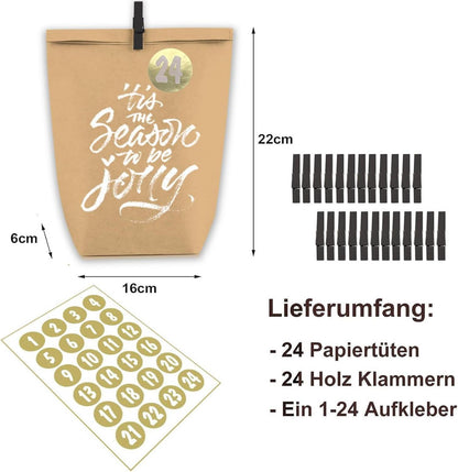 Adventskalender Kraftpapiertüten Weihnachtstüten zum Selbstbefüllen