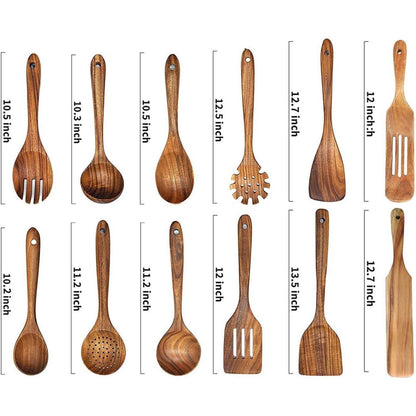Holzlöffel Set 12-teilig – Teakholz Küchenutensilien