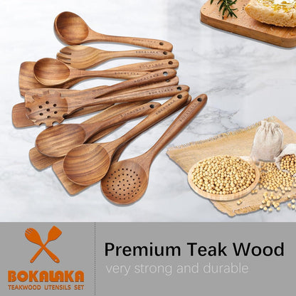 Holzlöffel Set 12-teilig – Teakholz Küchenutensilien