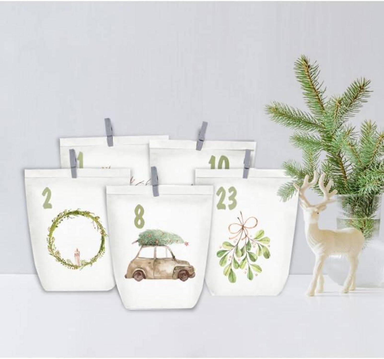 Adventskalender zum Befüllen Weihnachtskalender Selbstgestalten Weiß+Aquarell