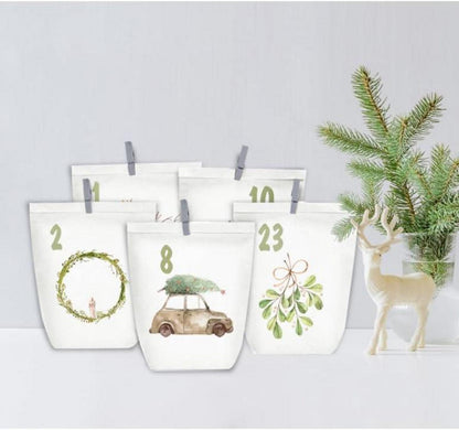 Adventskalender zum Befüllen Weihnachtskalender Selbstgestalten Weiß+Aquarell