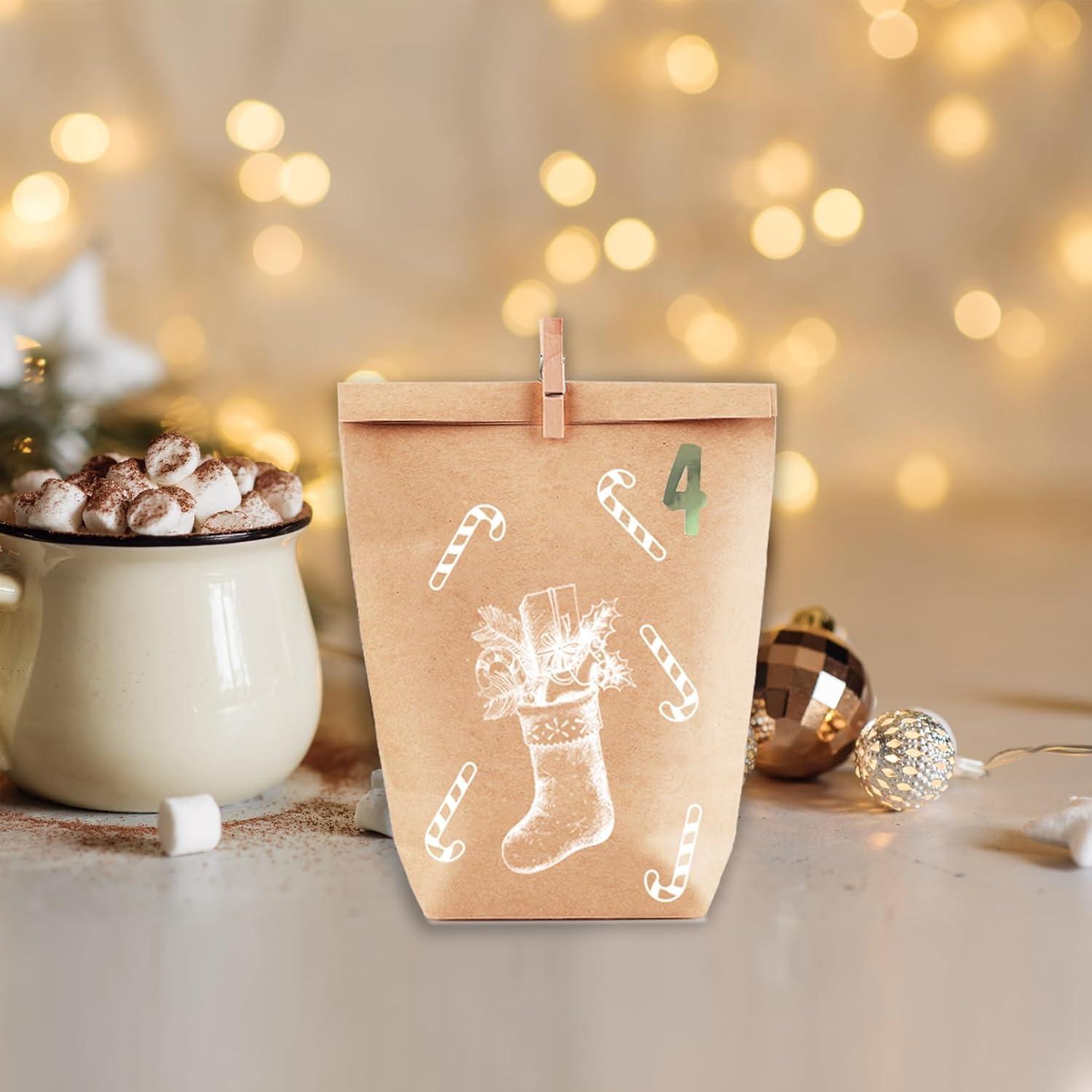 Adventskalender zum Befüllen Kraftpapiertüten Weihnachtsmotive