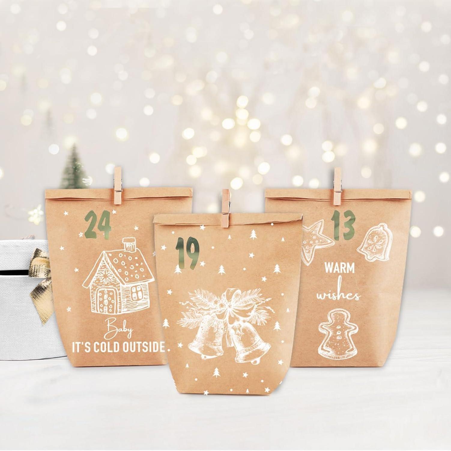 Adventskalender zum Befüllen 24 Weihnachtstüten Kraftpapier Braun