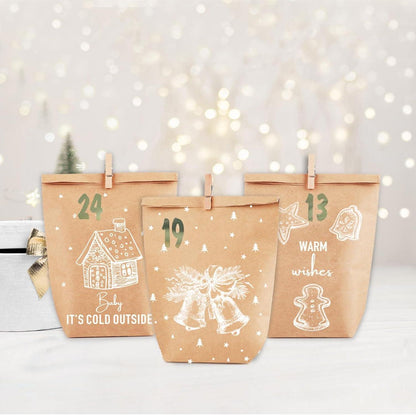 Adventskalender zum Befüllen 24 Weihnachtstüten Kraftpapier Braun