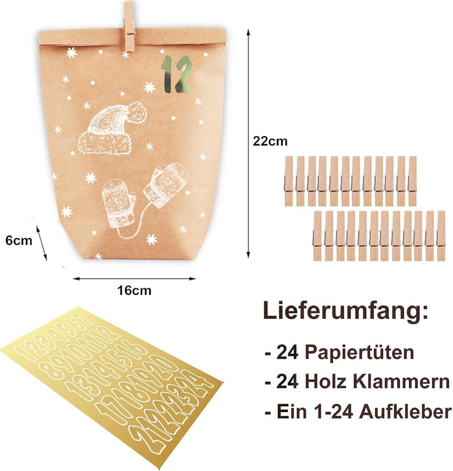 Adventskalender zum Befüllen Weihnachtskalender 24 Papiertüten