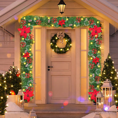 Weihnachtsgirlande 270cm Kunstpflanze Rattan LED Lichter Beeren Kugeln