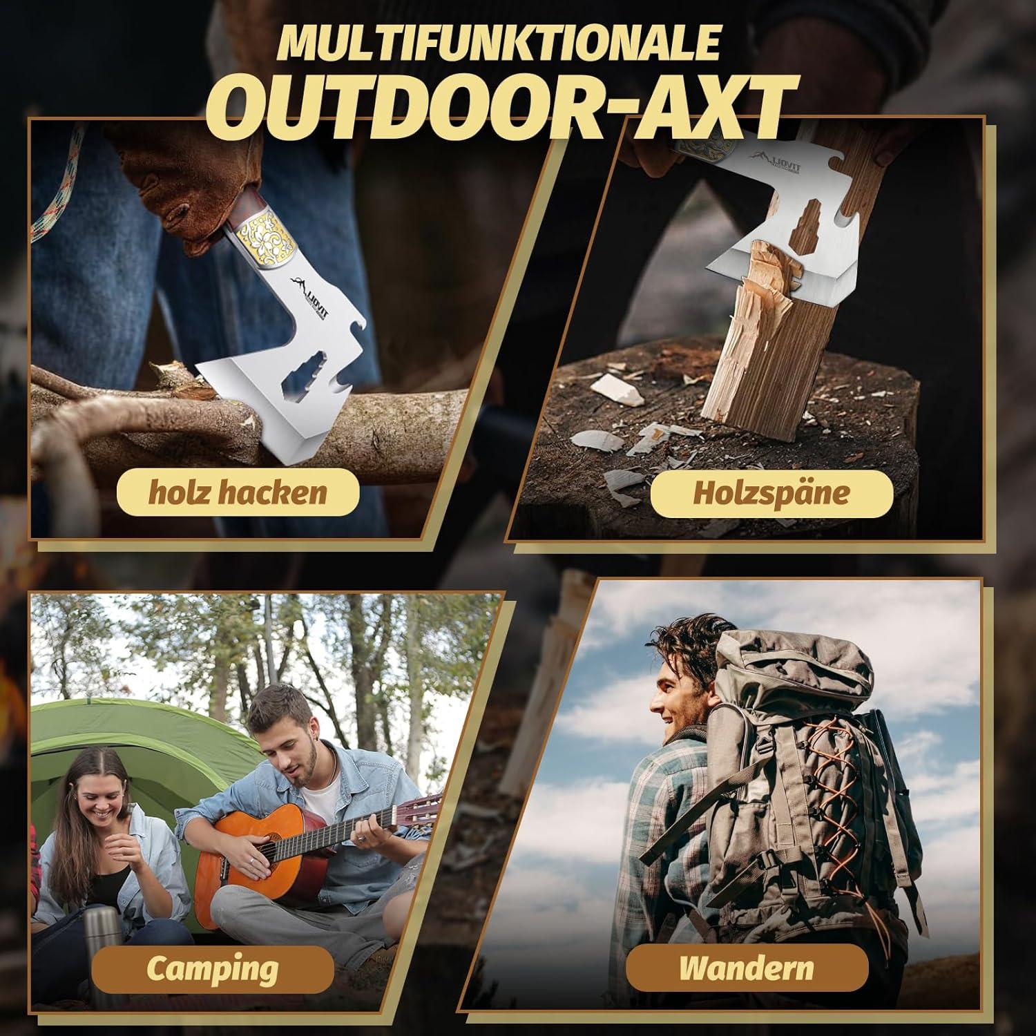 Campingäxte 4 in 1 tragbar Survival Axt Nylonscheide 24cm Holzgriff