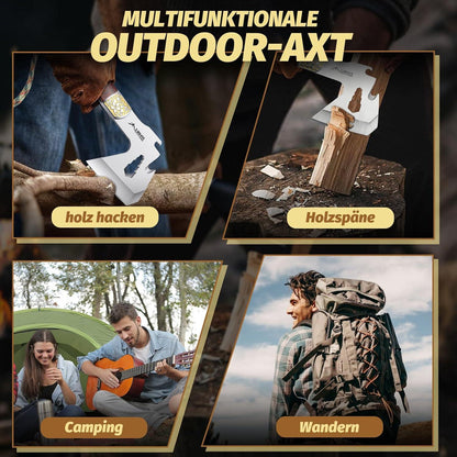 Campingäxte 4 in 1 tragbar Survival Axt Nylonscheide 24cm Holzgriff
