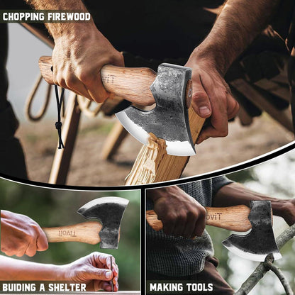 TIVOLI Camping Axt mit Holzgriff und Scheide 27cm Handgeschmiedet & Hochwertige Stahl-Klinge