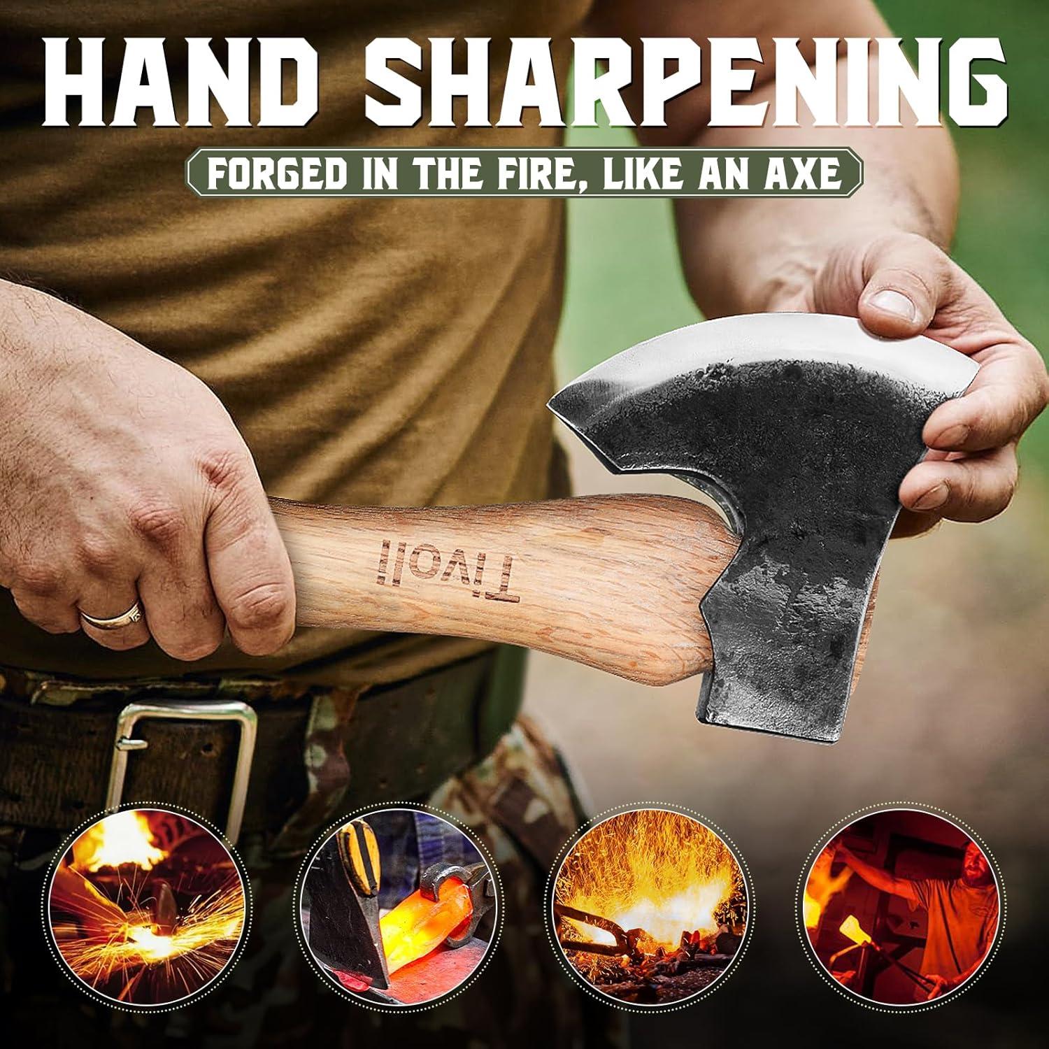 TIVOLI Camping Axt Holzgriff 27cm Handgeschmiedet Handbeil Scheide