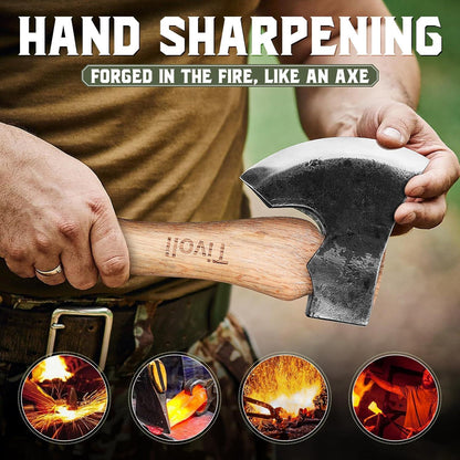 TIVOLI Camping Axt Holzgriff 27cm Handgeschmiedet Handbeil Scheide