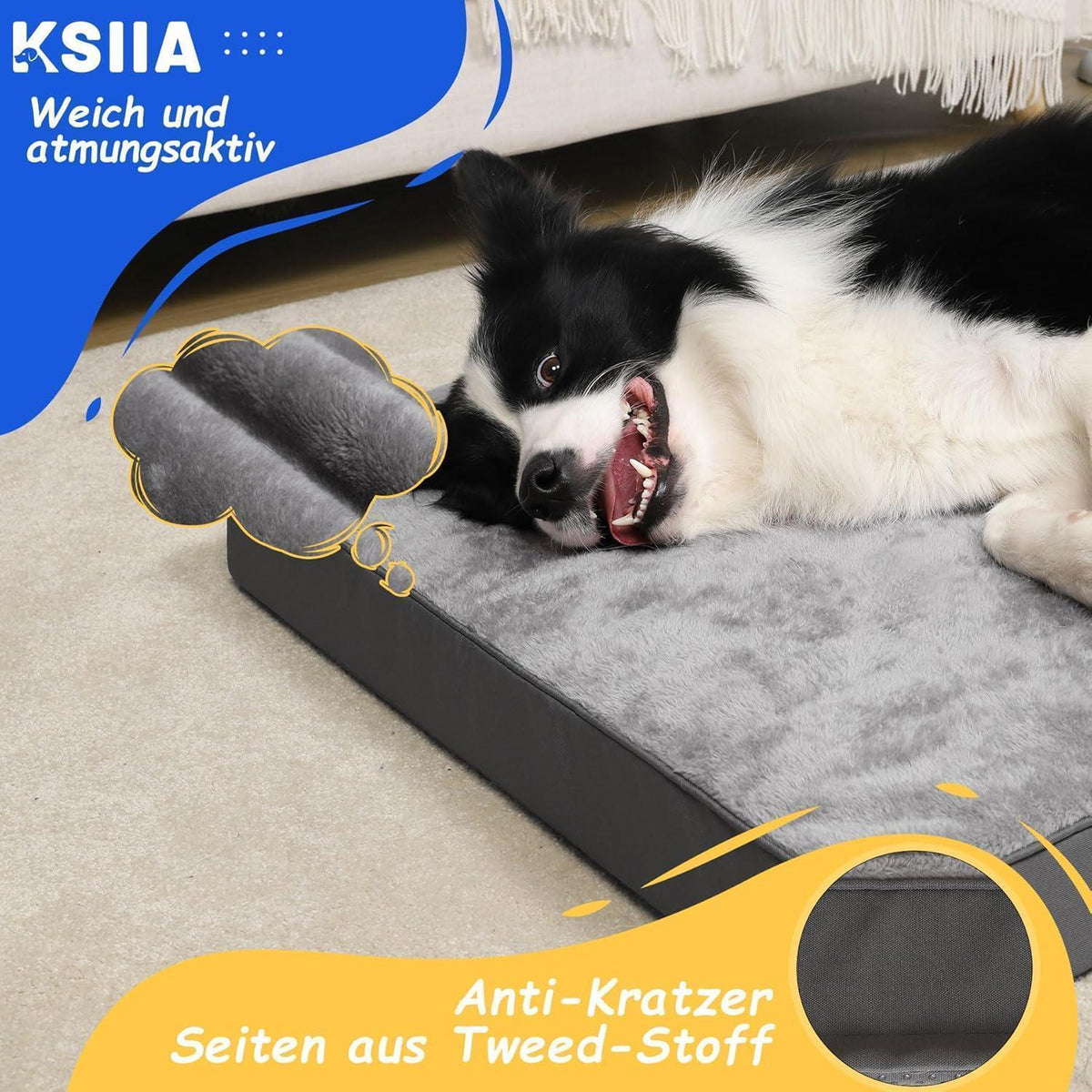 Orthopädisches Hundebett XXL Dunkelgrau Waschbar mit abnehmbarem Bezug