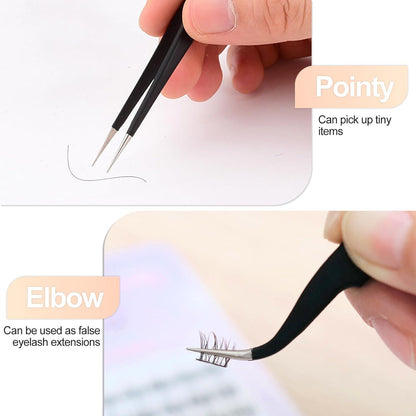 Professionelle Edelstahl Wimpernpinzette Set für Wimpernverlängerung, 2 Stück, Schwarz