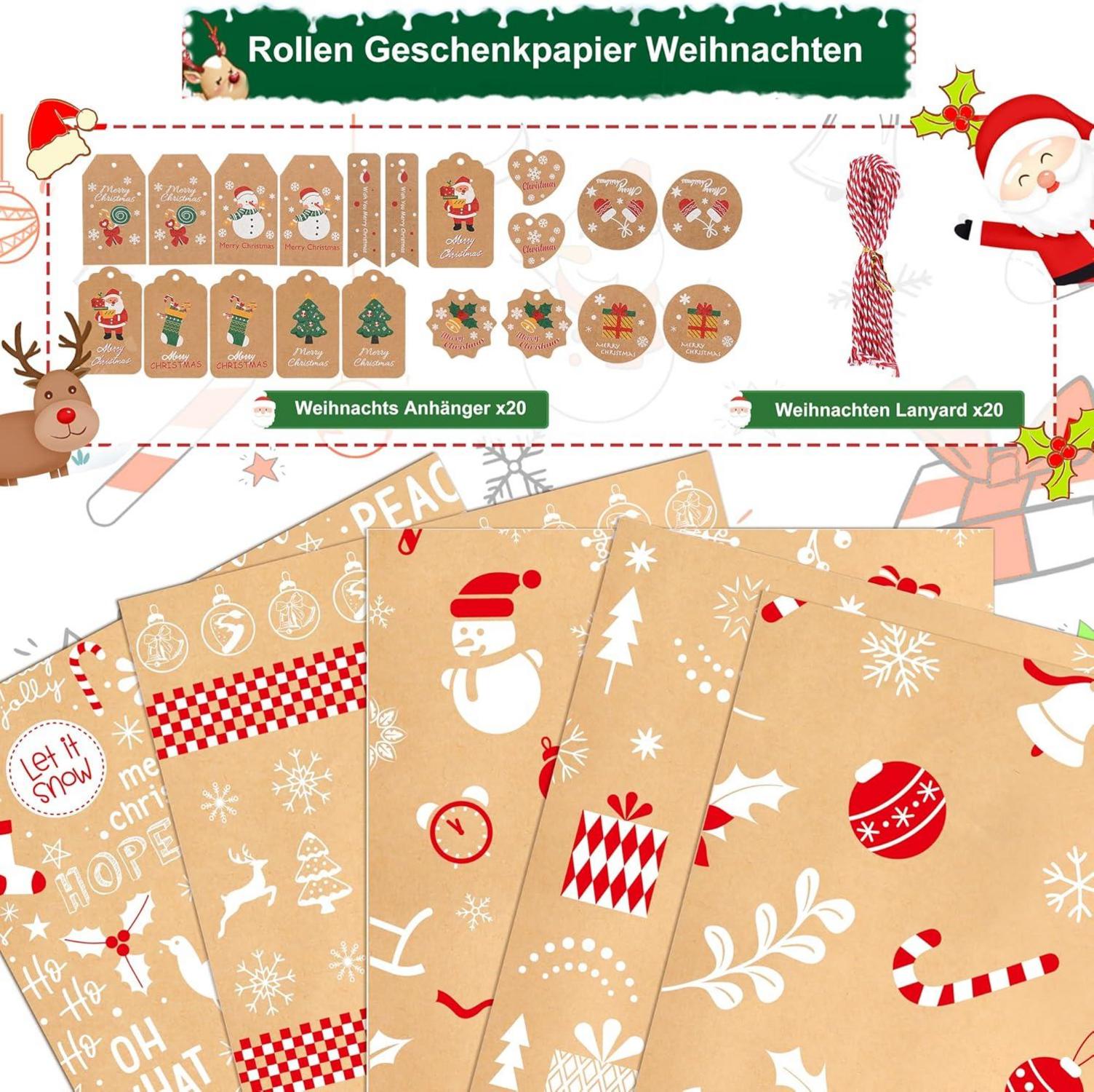 Weihnachtsgeschenkpapier Set mit 5 Rollen und