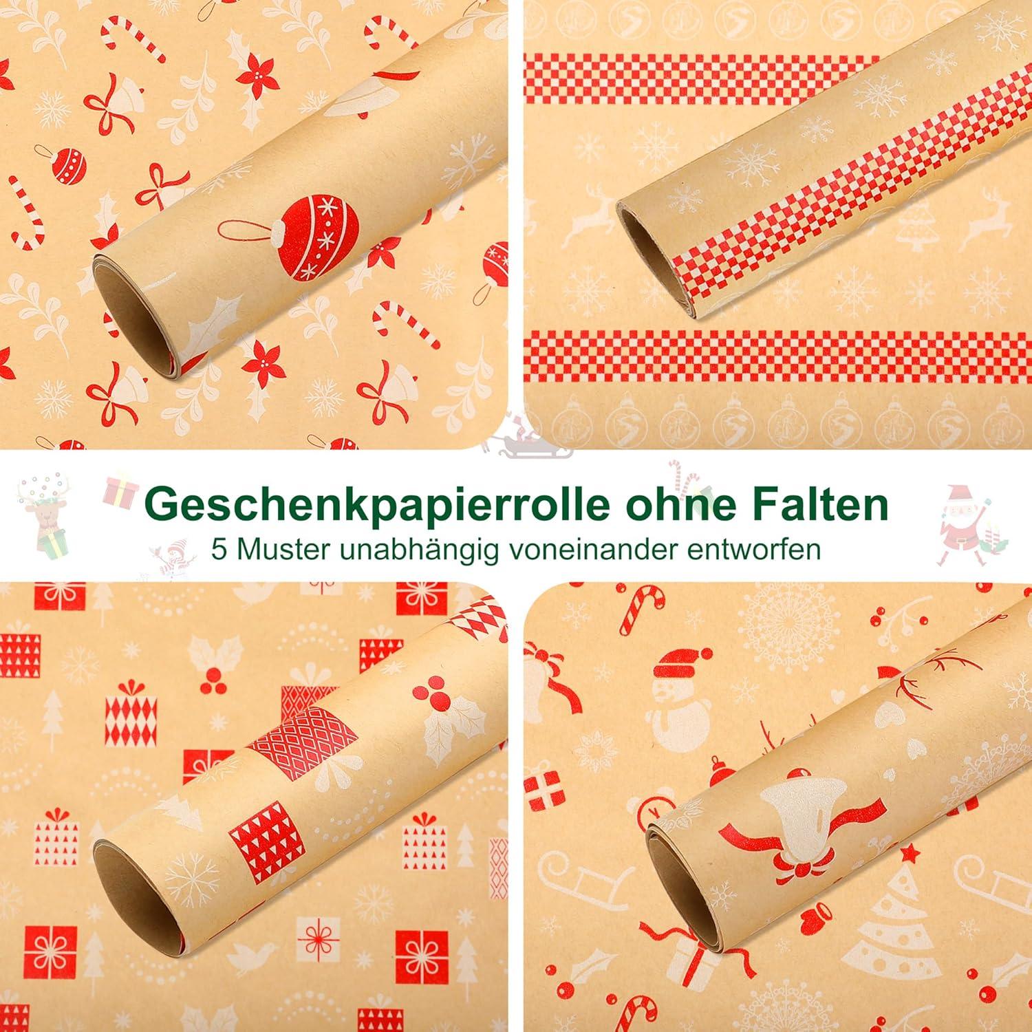 Weihnachtsgeschenkpapier Set Geschenkpapier Weihnachten 5 Rollen