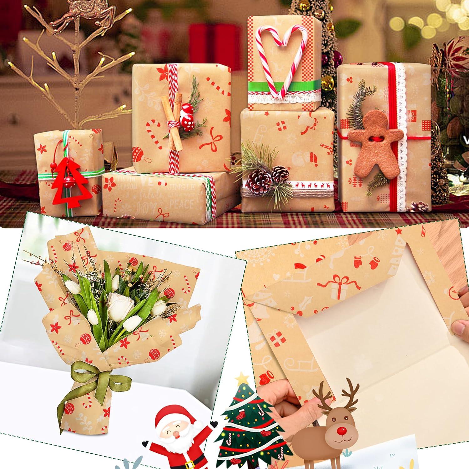 Weihnachtsgeschenkpapier Set 5 Rollen Geschenkfolie Kraftpapier 2m Christmas