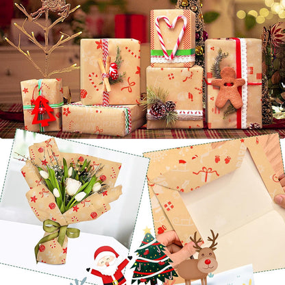 Weihnachtsgeschenkpapier Set 5 Rollen Geschenkfolie Kraftpapier 2m Christmas