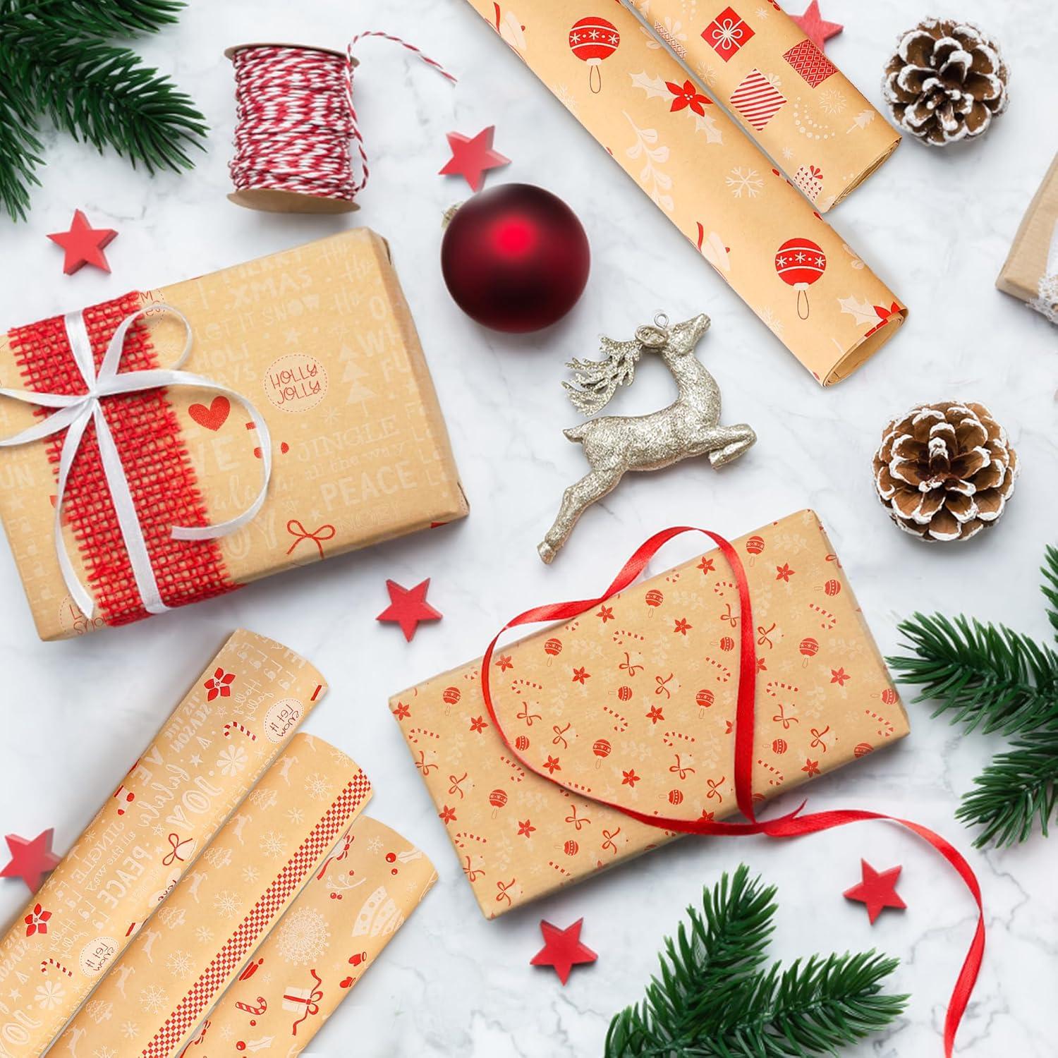 Weihnachtsgeschenkpapier Set 5 Rollen Geschenkfolie Kraftpapier 2m Christmas