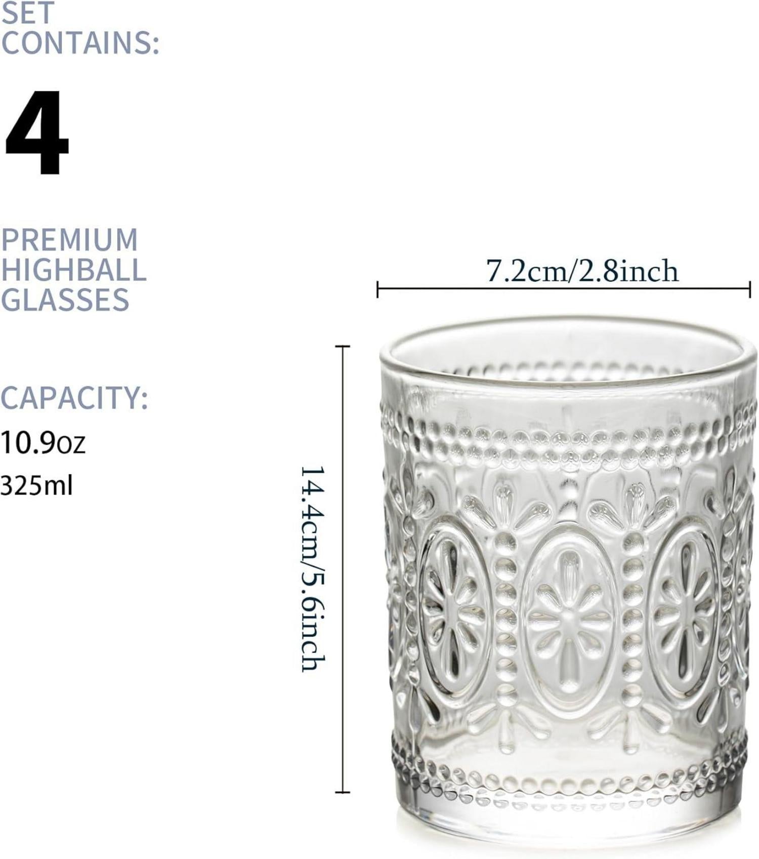 Whisky Gläser Set 4er 325ml Facetten-Schliff Geschenke Cocktails Gin