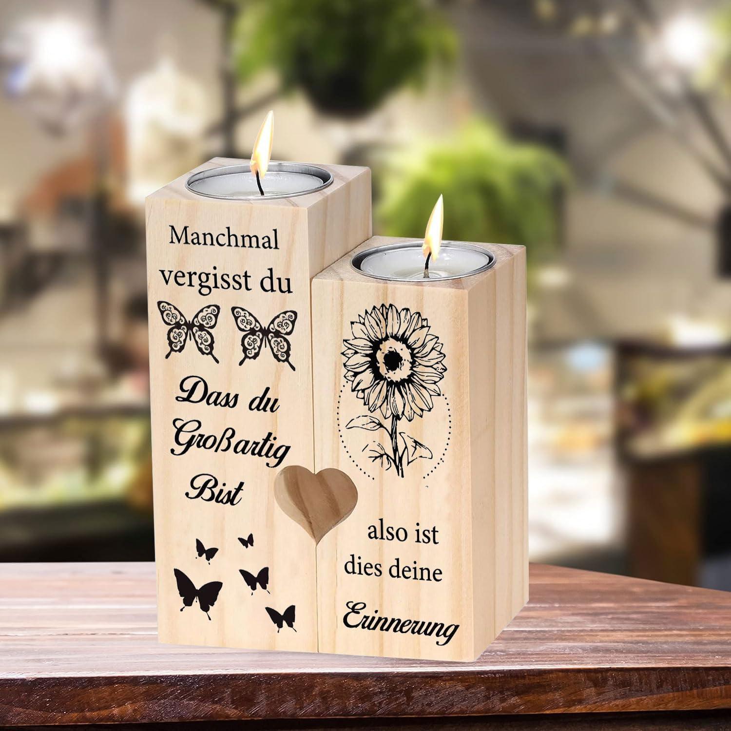 Herz Kerzenhalter Set für Frauen und Mädchen - Vintage Ständer aus Holz
