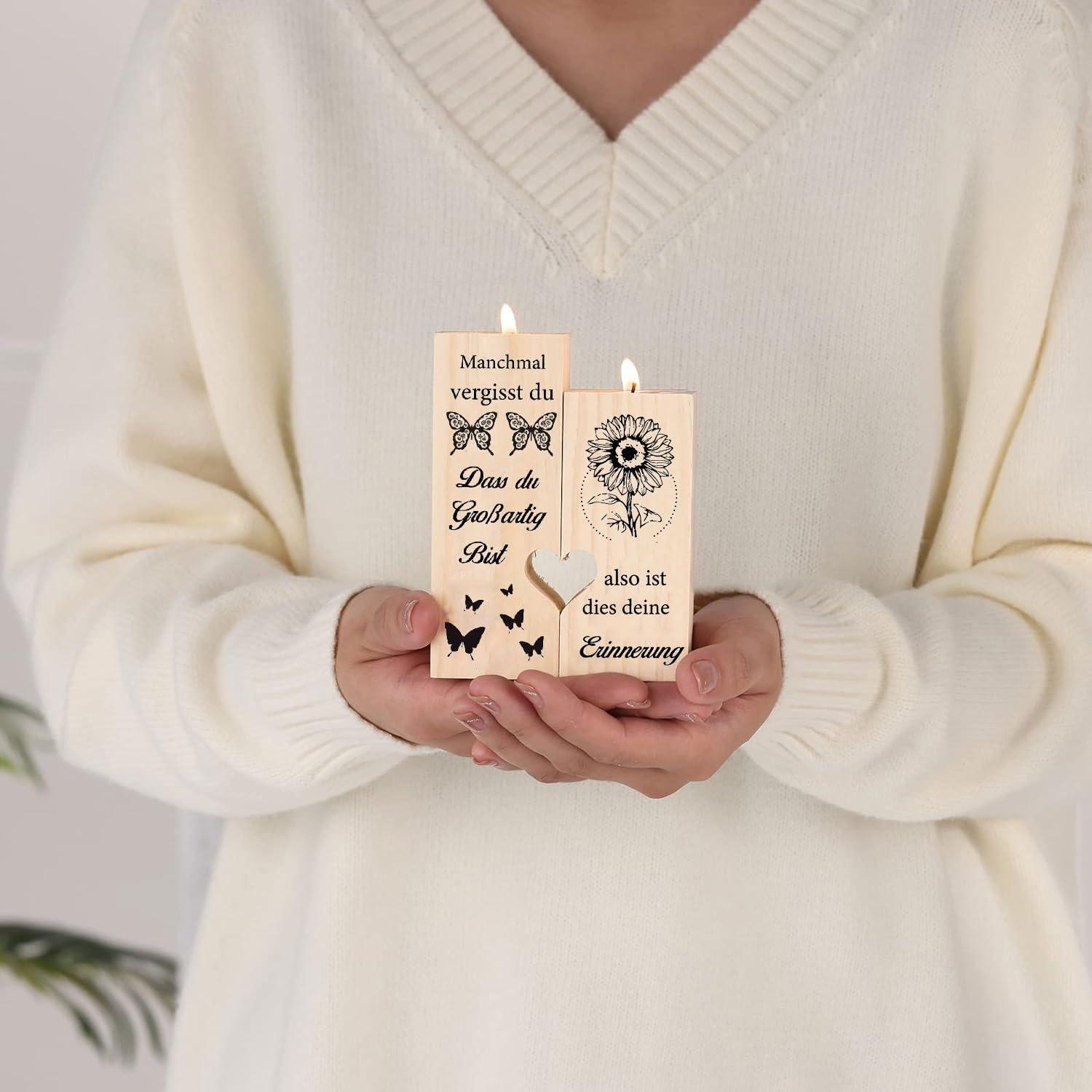 Herzförmiger Kerzenständer Set aus Holz, perfekte Geschenke für Frauen