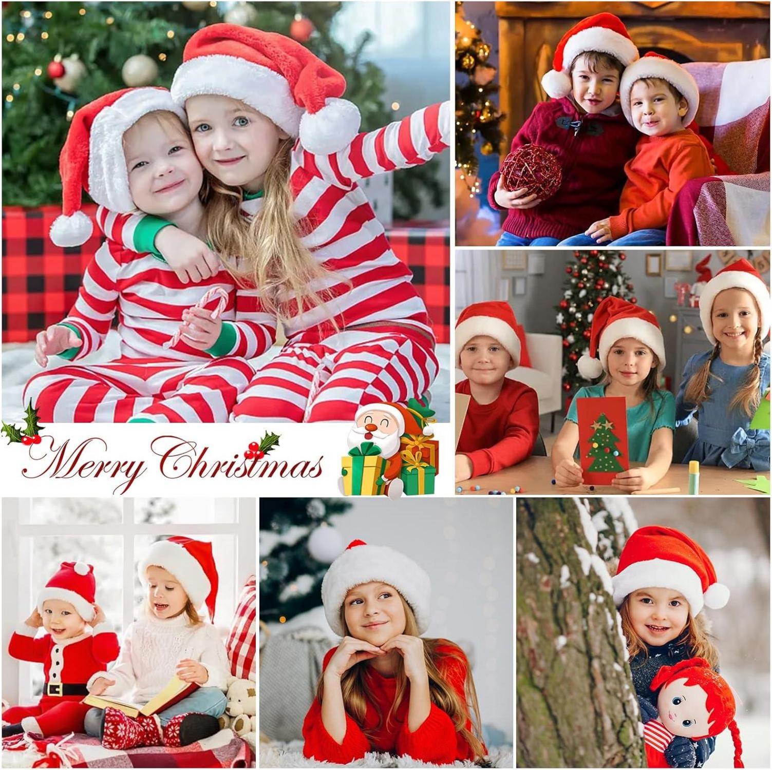 3er Pack Weihnachtsmütze für Kinder, klassisch rot mit weißem Fell