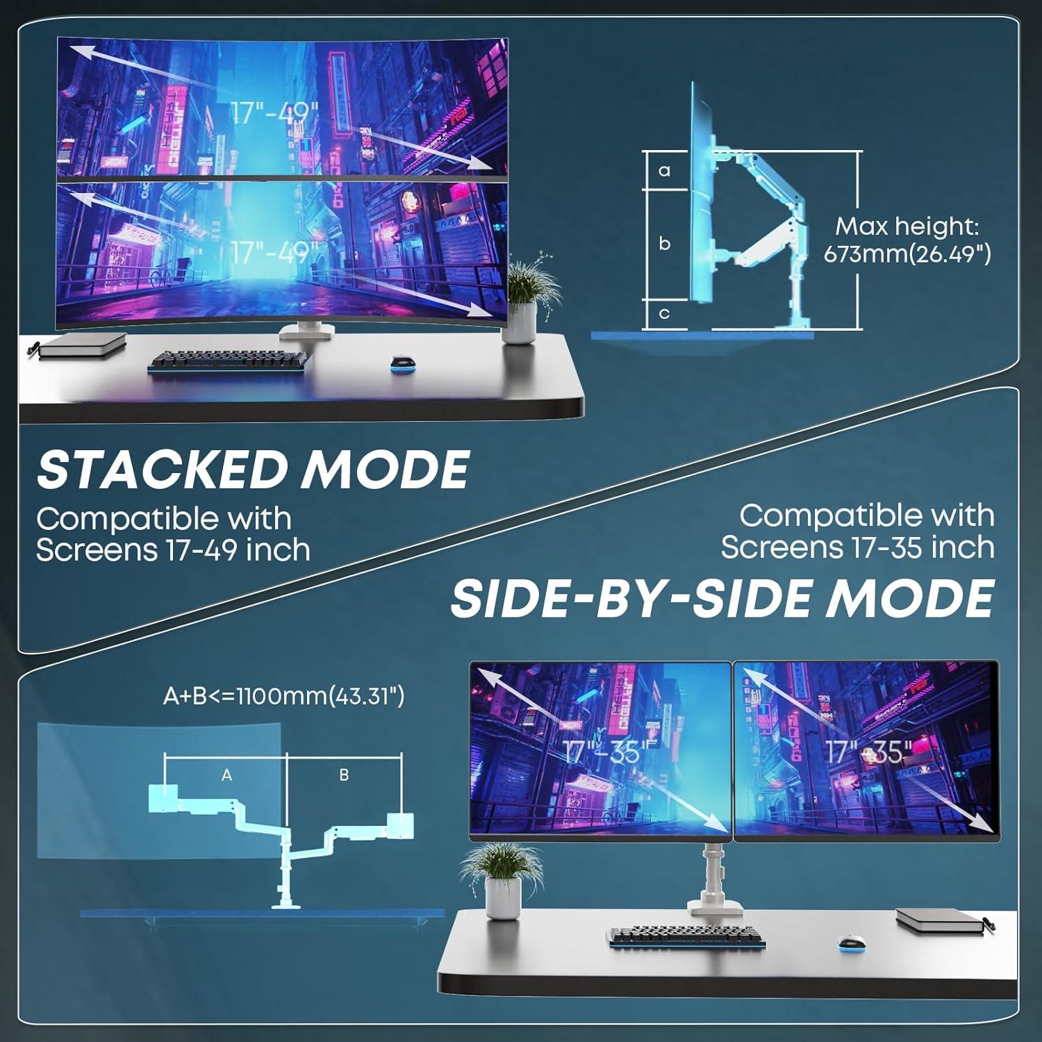 PUTORSEN Dual Monitor Halterung 17-49 Zoll Gasfeder