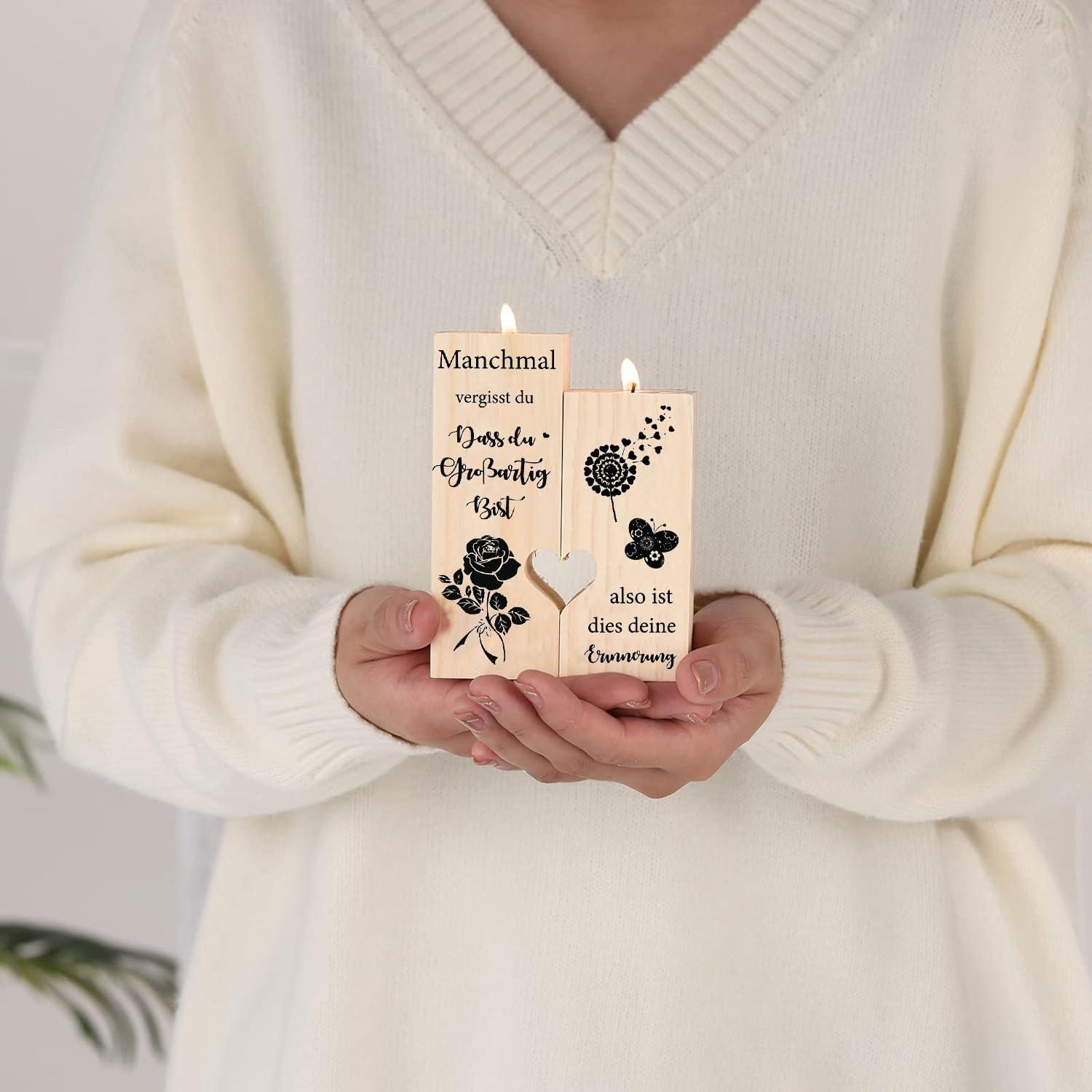 Romantischer Herz Kerzenständer Holz Geschenk Frauen Vintage