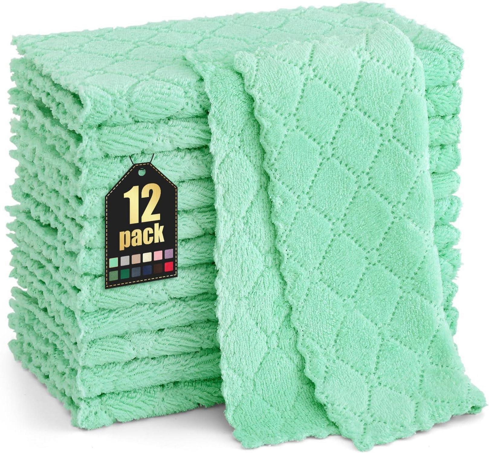 12er Pack Mikrofaser Reinigungstücher 25x25cm Grün Fusselfrei waschbar