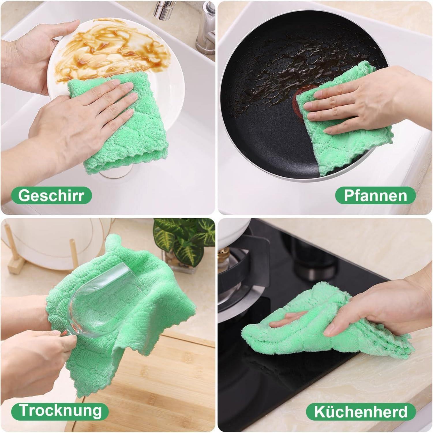 12er-Pack Mikrofasertücher 25x25 cm Grün Waschbar Fusselfrei Lappen