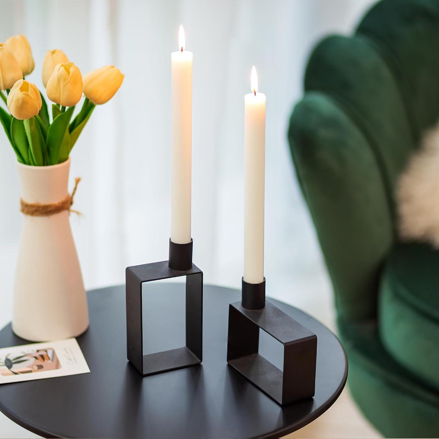 Schwarze Geometrische Kerzenständer 2er Set Metall Deko Wohnzimmer