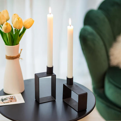 Schwarze Geometrische Kerzenständer 2er Set Metall Deko Wohnzimmer