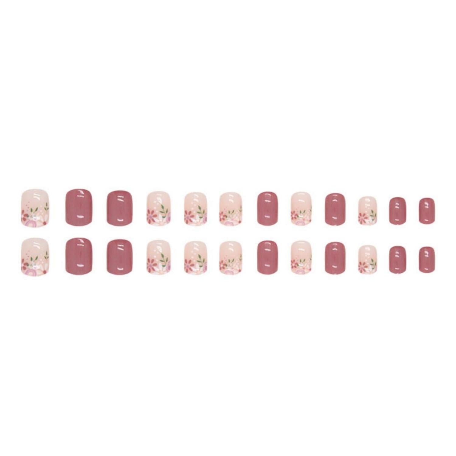 24 Stück Lila Eckige Kunstnägel Press on Nails Blumenmuster, Künstliche Fingernägel für Frauen