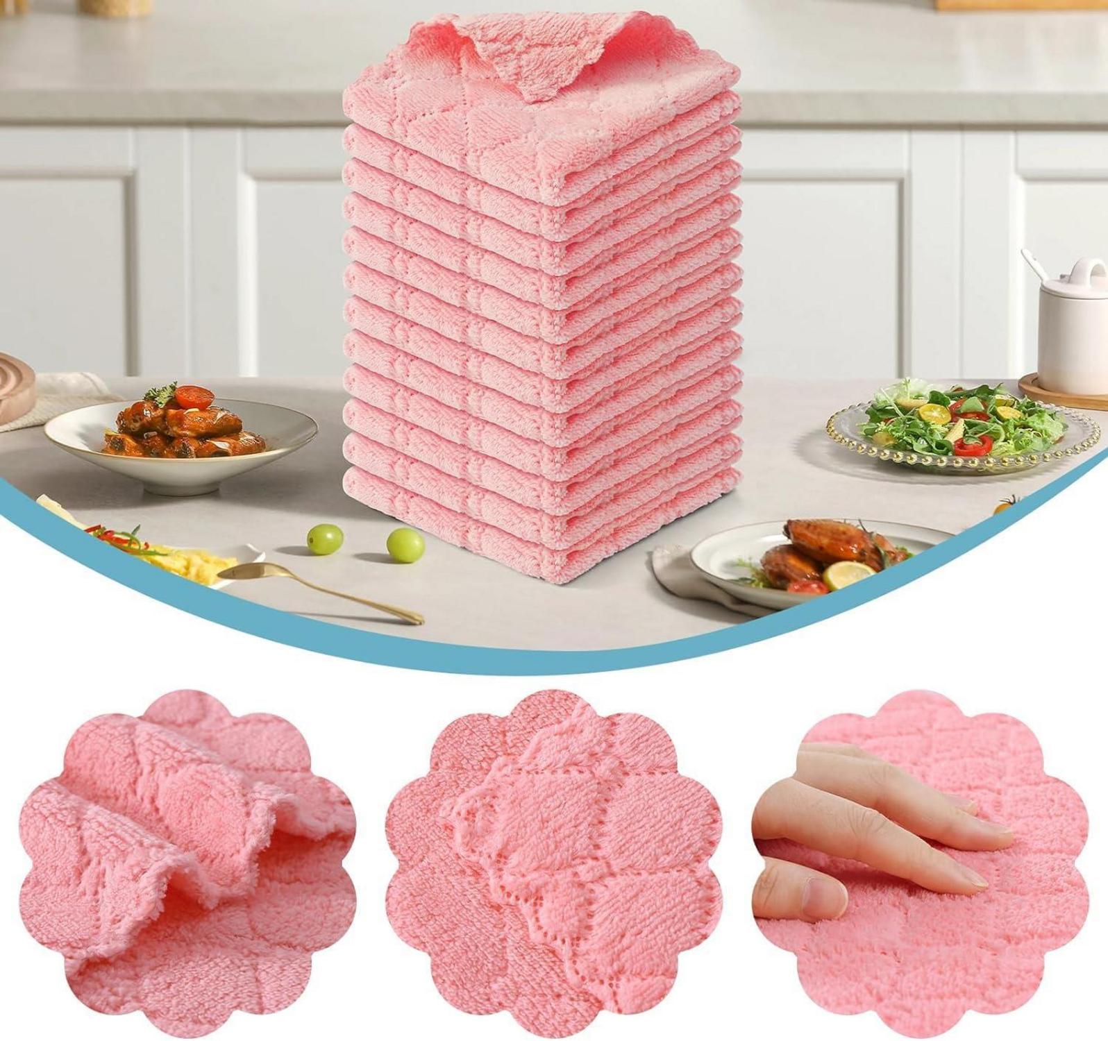 12er Pack Mikrofaser Reinigungstücher 25x25 cm Rosa - Fusselfrei & Saugstark